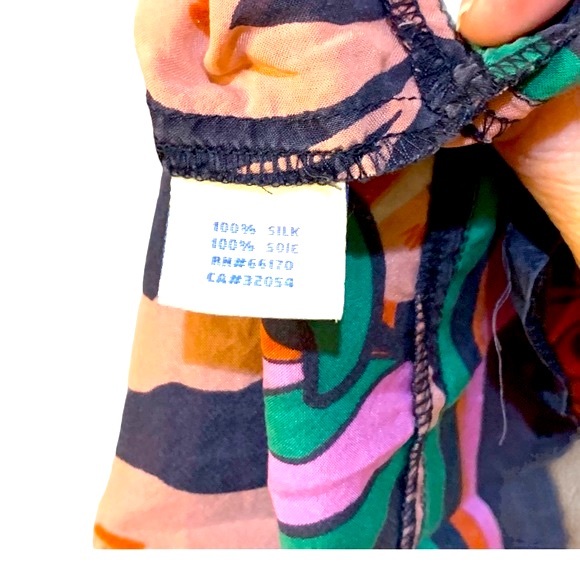 Anthropologie Odille 100% silk print peasant top orange & pink with black lace 6 - Picture 8 of 9